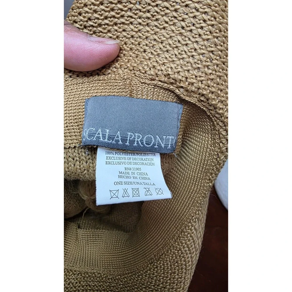 Scala Pronto‎ Women's Wide Brim Woven Straw Sun Hat Brown Accent Band Size OS